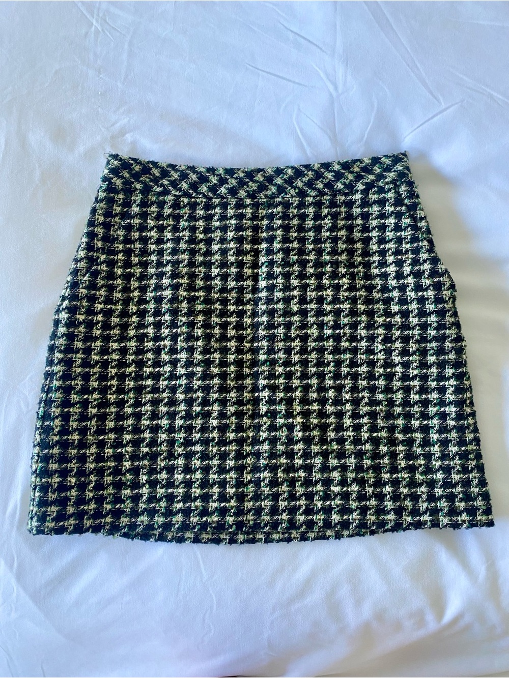 Mango Tweed Mini Skirt in Black/Cream/Green